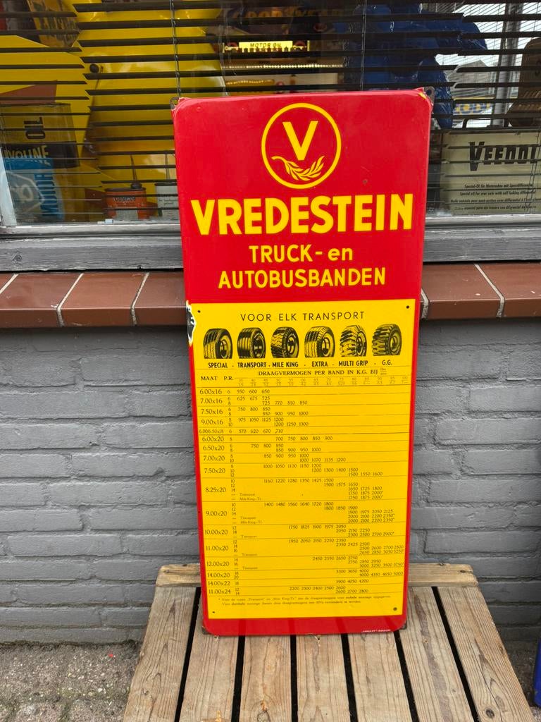 Panneau d'affichage émaillé pour pneus VREDESTEIN, Enlèvement ou Envoi, Utilisé, Panneau publicitaire