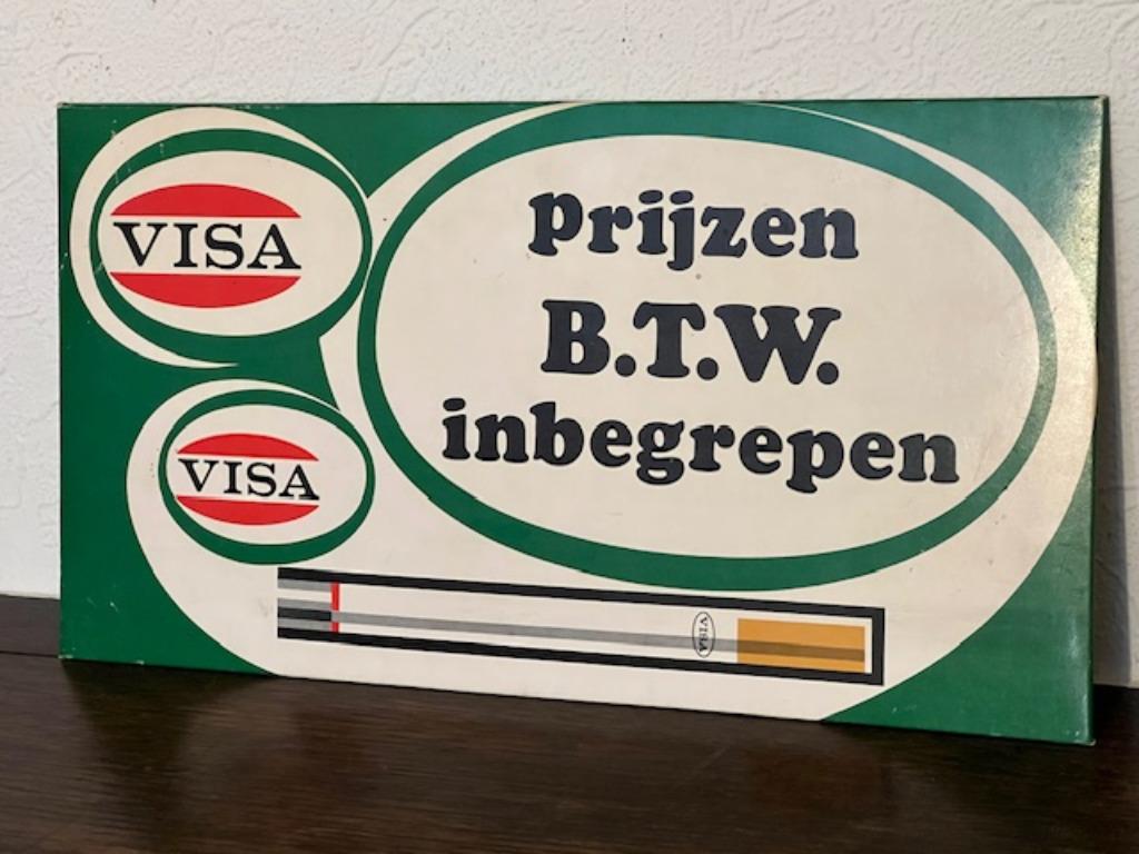 Kartonnen reclamebordje Visa sigaretten, Verzamelen, Ophalen