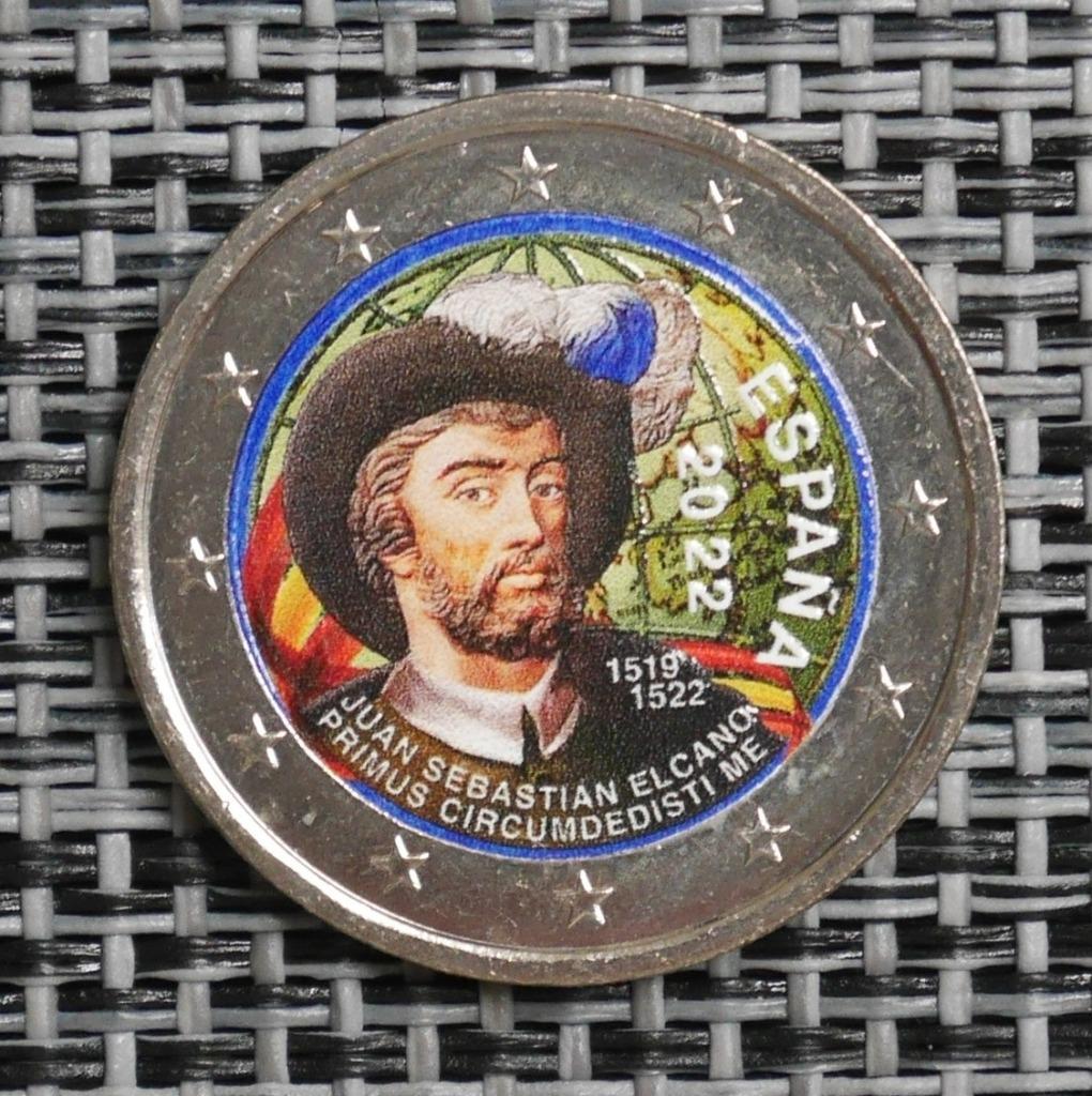 2 euro Espagne 2022 UNC Juan Sebastian Elcano (colorisée), Enlèvement ou Envoi, Espagne, 2 euros, Série