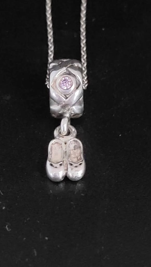 925 zilveren „ballerina's” ketting en bedeltje, Pandora, Met strass, Nieuw, Ophalen of Verzenden, Zilver