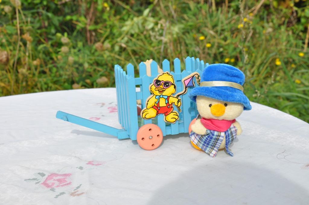 chariot en bois avec peluche canard, Enlèvement ou Envoi, Comme neuf, Autres types