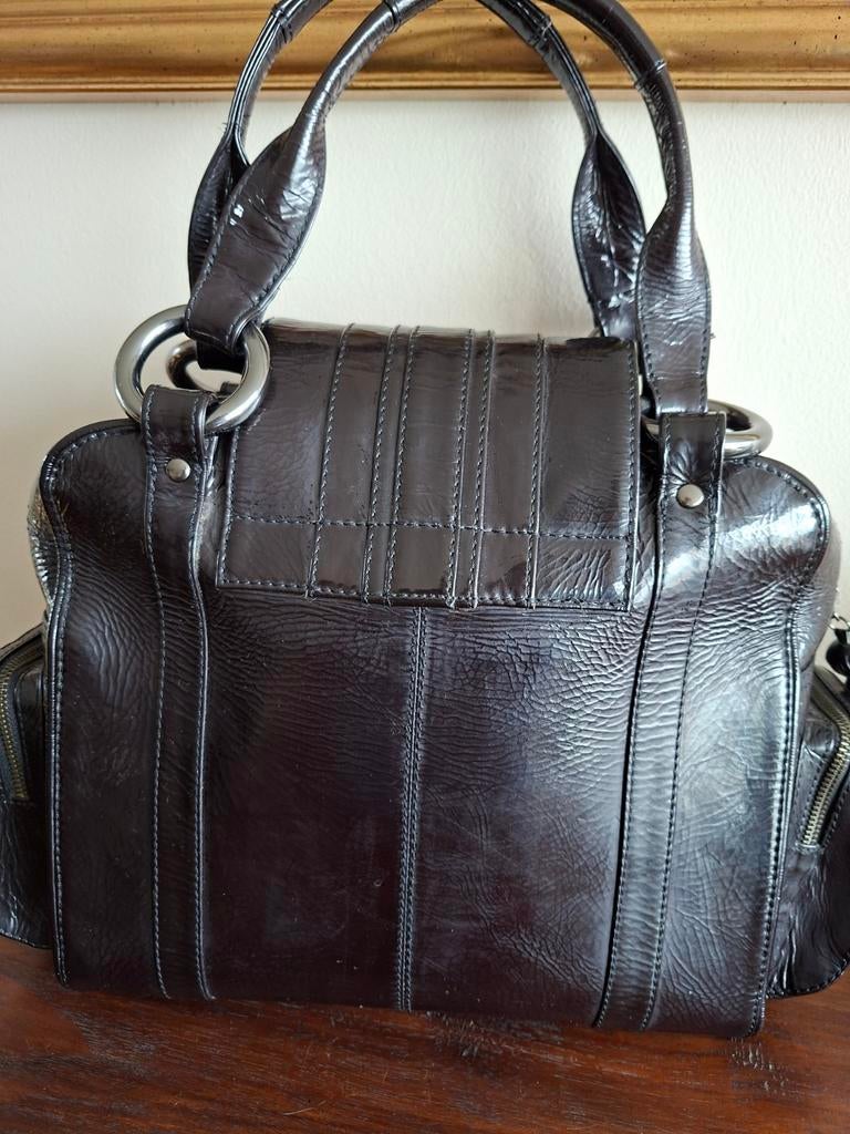 Mooie zwarte leren handtas , Merk OTAZU, Bijoux, Sacs & Beauté, Enlèvement, Sac à main