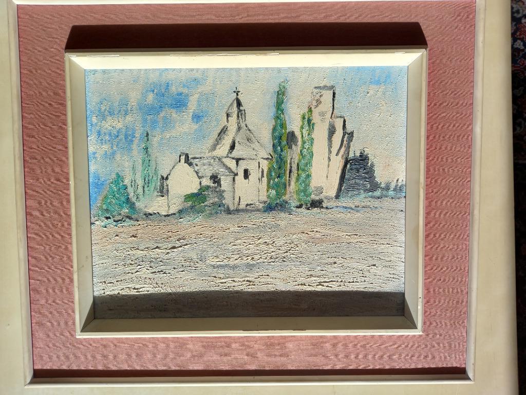 Église, huile sur toile encadrée, Antiquités & Art, Enlèvement ou Envoi
