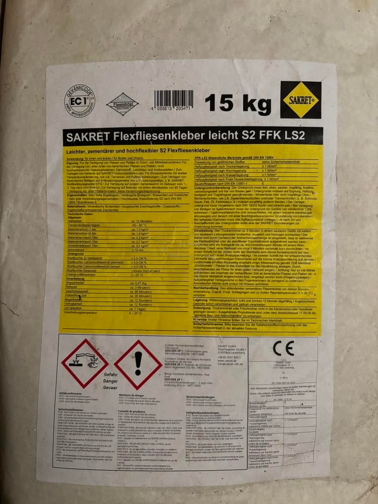 Flex FFKL S2 Tegellijm voor vloerverwarming 2x15kg, Doe-het-zelf en Bouw, Ophalen, Zo goed als nieuw