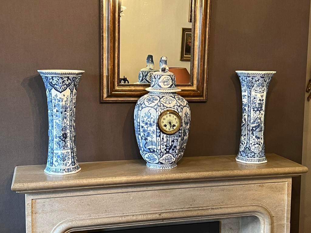Schouwgarnituur Delft met klok, Antiek en Kunst, Ophalen