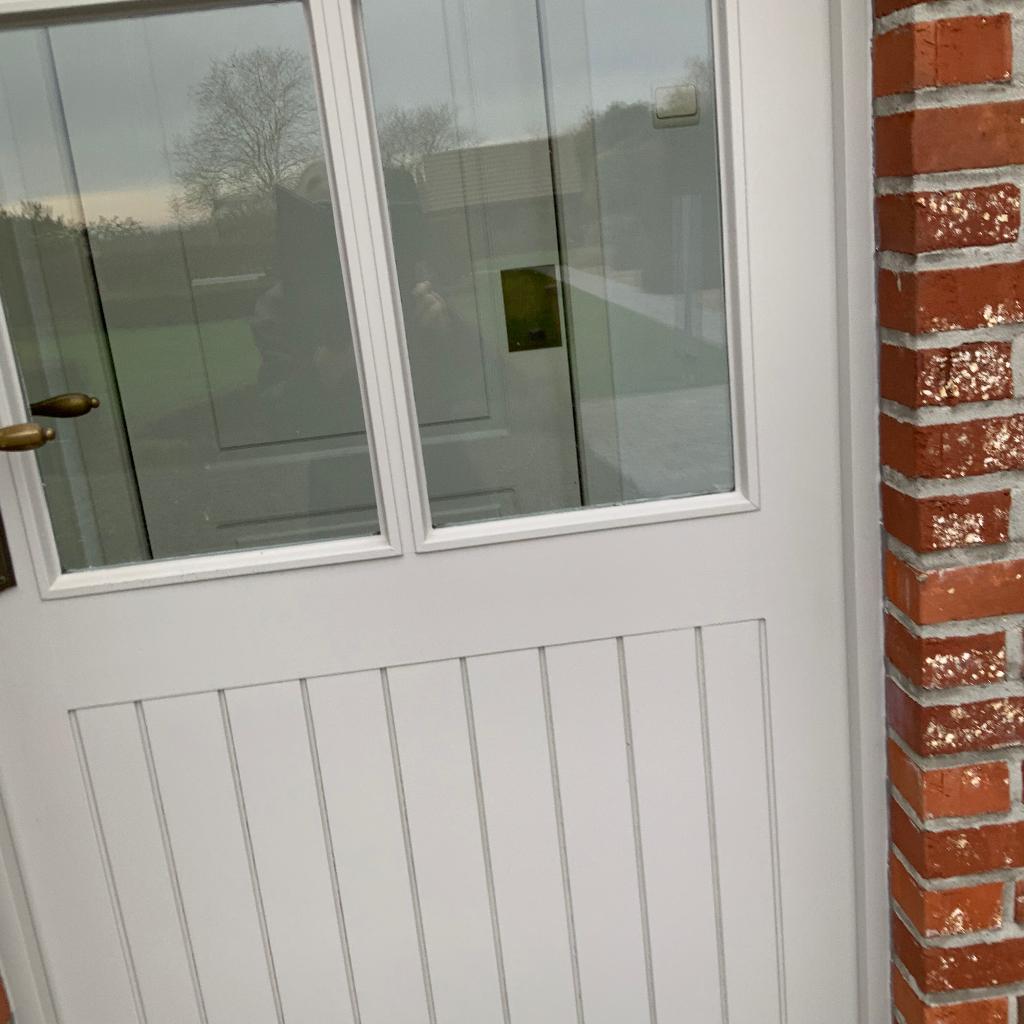 Houten deur met dubbel glas, Ophalen, Gebruikt, Buitendeur, 200 tot 215 cm