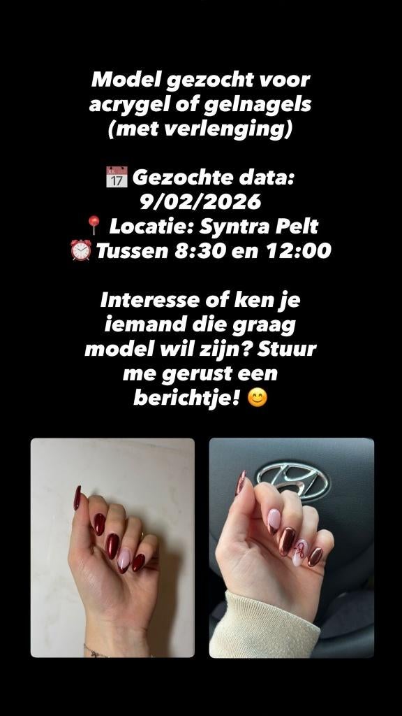 Model gezocht acrygel of gelnagels Syntra Pelt, Ophalen of Verzenden