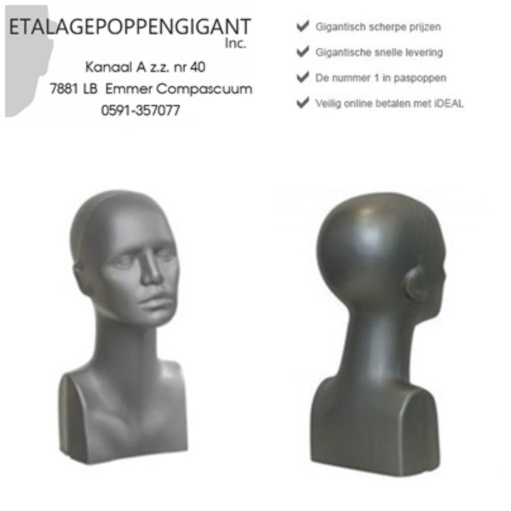Presentatie Hoofden Grijs /Wit of Zwart Etalagepoppengigant, ETALAGEPOPPENGIGANT.NL, Ophalen of Verzenden, Nieuw, One size fits all