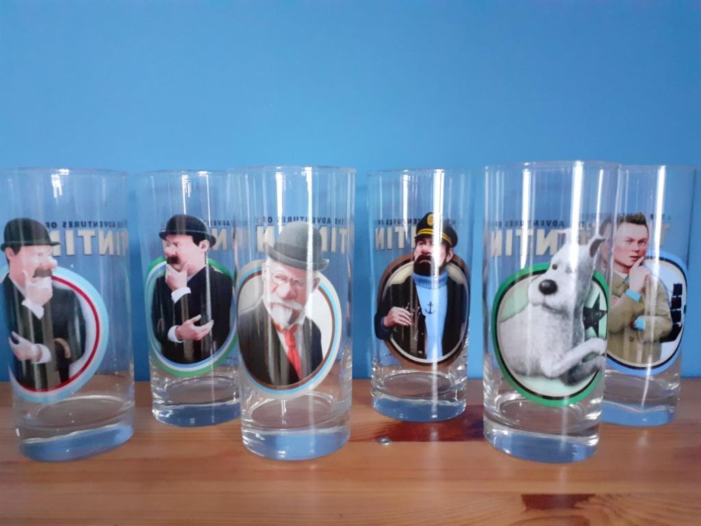 6 Kuifje-glazen, Verzamelen, Glas en Drinkglazen, Ophalen, Nieuw