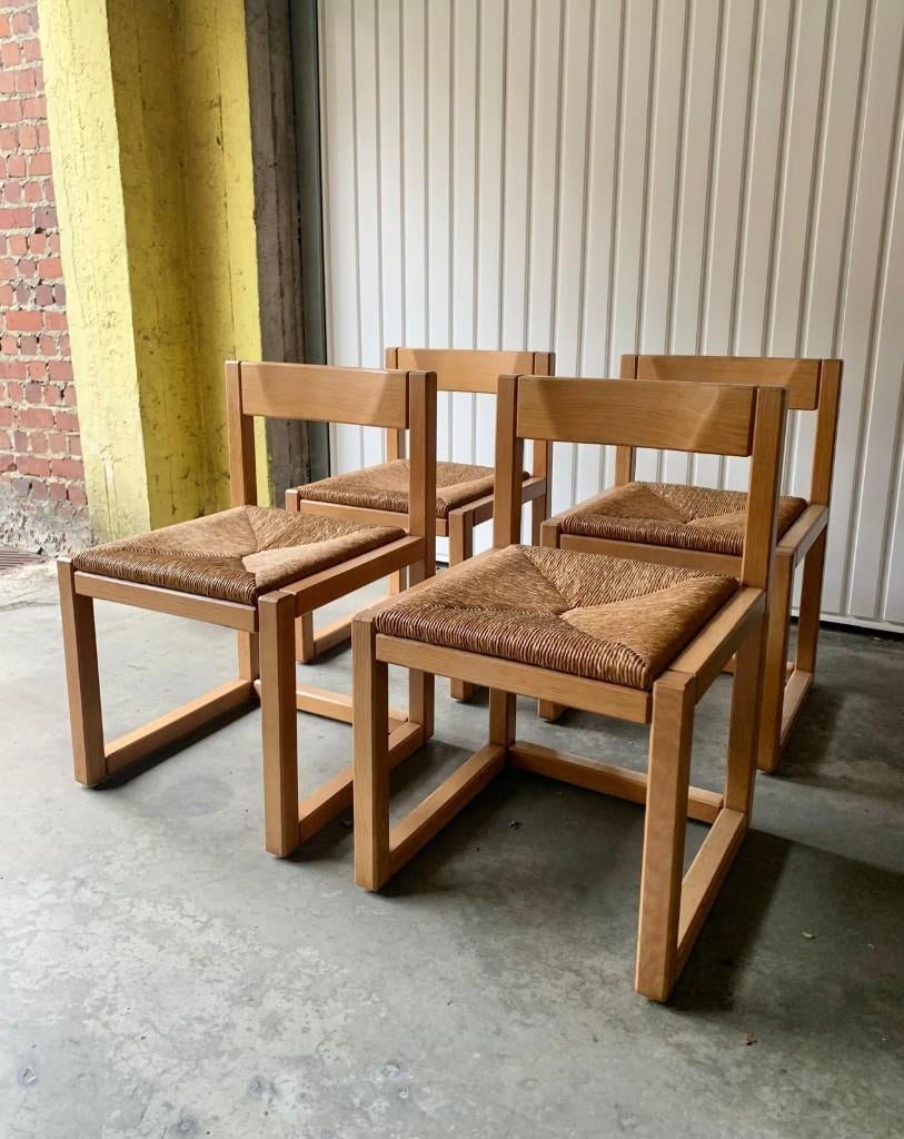 4 chaises paillées bois massif des années 70, Enlèvement