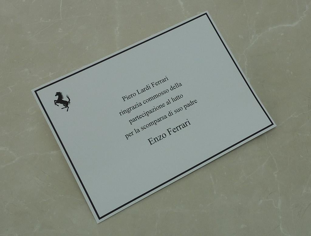 Herdenkingskaart overlijden Enzo Ferrari, Enlèvement ou Envoi, Carte de condoléances