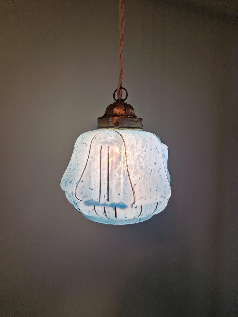 Suspension Art Déco en verre moucheté bleu, années 1920-30, Enlèvement ou Envoi