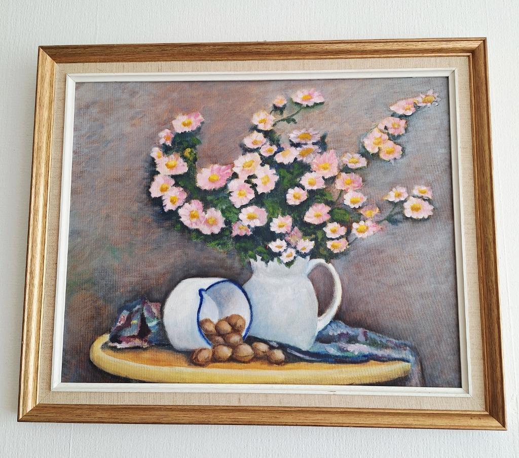 Oude schilderij  olieverf op doek in kader , jaren 1970s, Antiek en Kunst, Ophalen of Verzenden