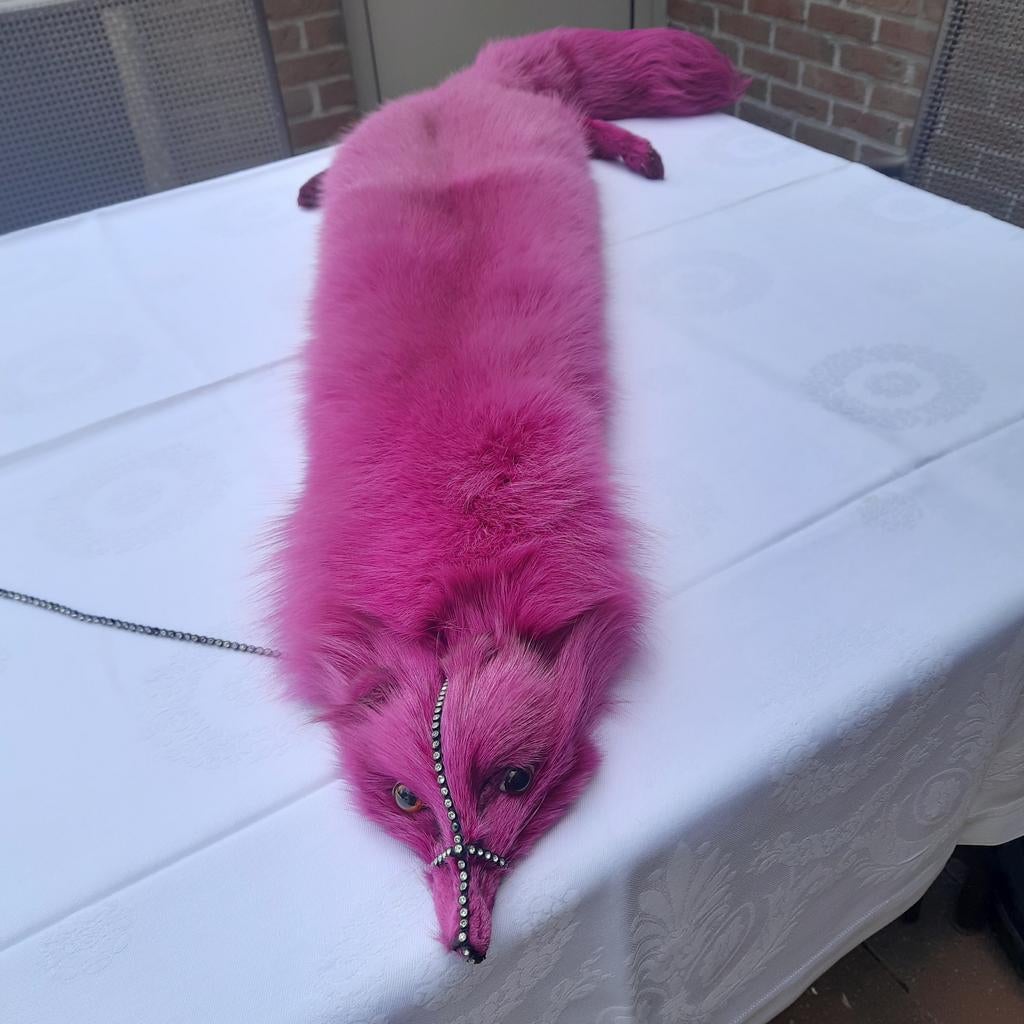 ÉCHARPE EN FOURRURE DE RENARD ARGENTÉE FUCHSIA avec CRISTAUX, Autres couleurs, Autres types, Enlèvement, Geen merk