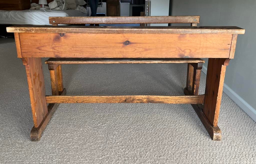 Vintage eiken schoolbank - lessenaar, Huis en Inrichting, Bureaus, Ophalen, Gebruikt