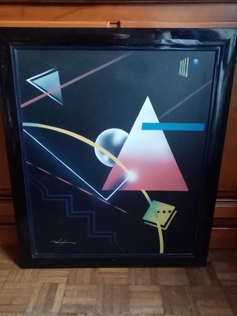 Abstract schilderij op canvas Memphis-stijl gesigneerd 65/49, Antiek en Kunst, Ophalen