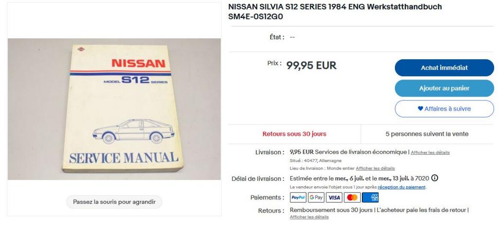 Nissan Silvia S12 : Service Manual, Envoi