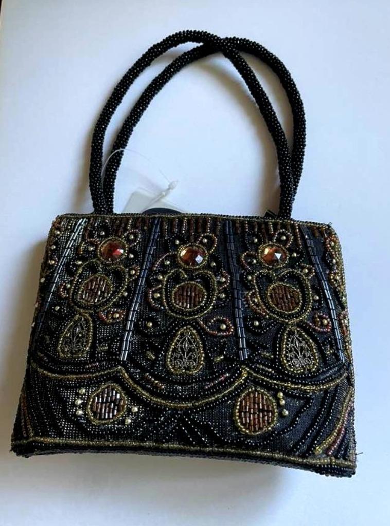Guogi Vintage Pearl geborduurde avondtas, Handtassen en Accessoires, Tassen | Damestassen, Ophalen of Verzenden, Nieuw, Zwart