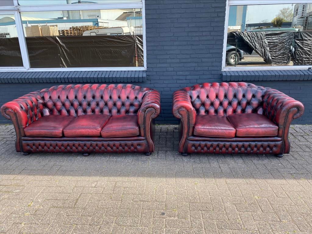 Springvale Chesterfield 3+2 zetels rood GRATIS GELEVERD, Maison & Meubles, Canapés | Repose-pieds & Poufs, Cuir, Enlèvement ou Envoi
