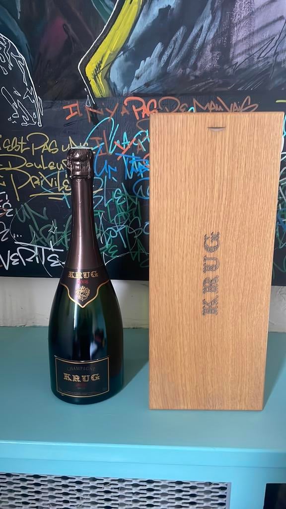 Champagne Krug 2008 luxe houten kist, Ophalen of Verzenden, Zo goed als nieuw, Champagne