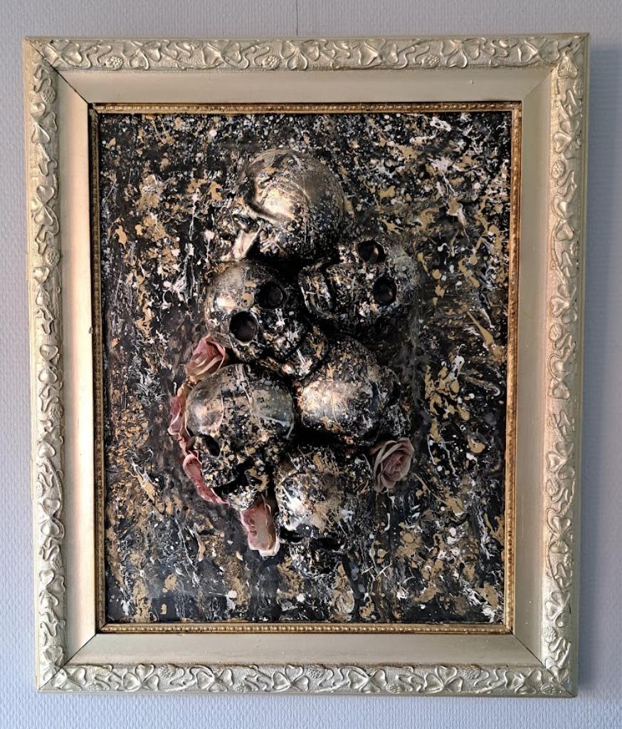 skull en roses, Antiek en Kunst, Kunst | Schilderijen | Modern, Ophalen of Verzenden