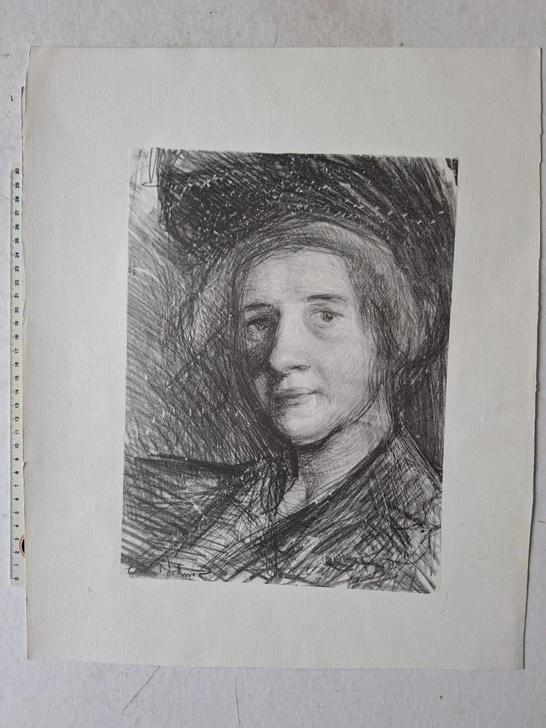 Zeldzame litho Jakob Smits Portret Mme René Van Bastelaer, Antiek en Kunst, Ophalen of Verzenden