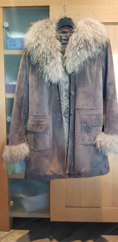 Eikenhouten jas met bont L, Maat 38/40 (M), Beige, Ophalen of Verzenden, Oakwood
