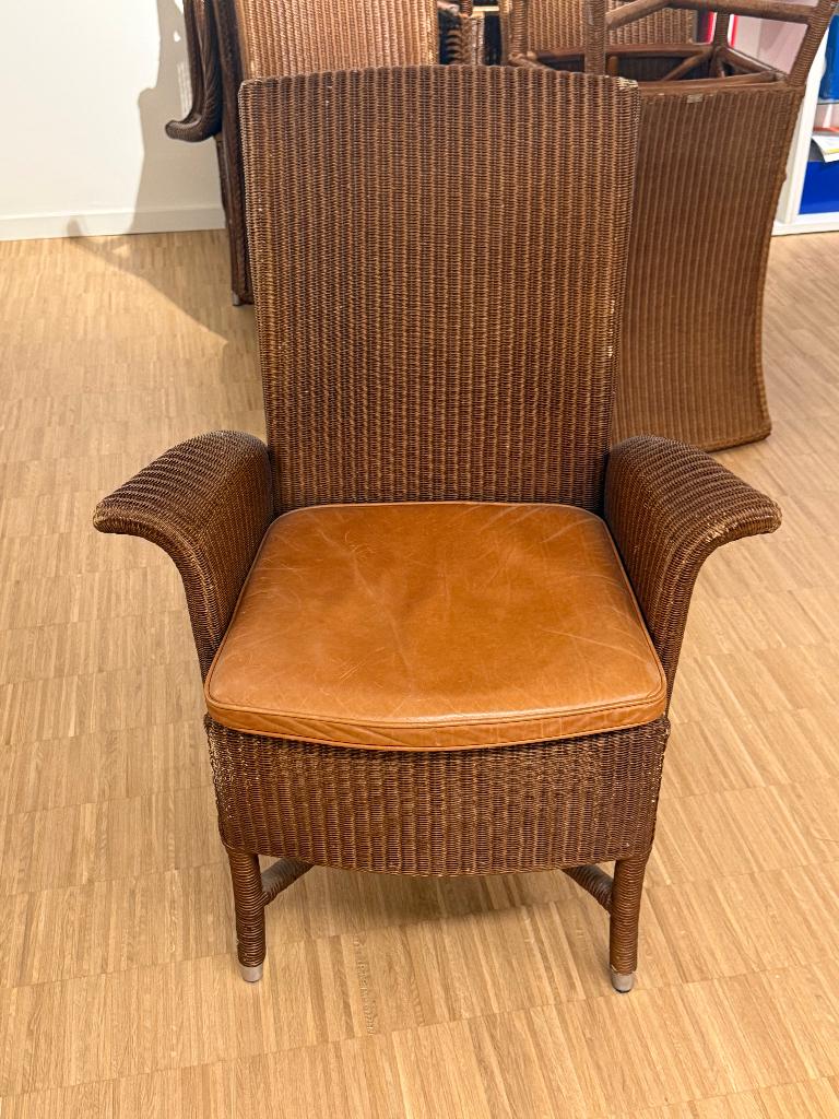 6 stoelen + 2 armstoelen Vincent Sheppard (lederen kussens), Huis en Inrichting, Ophalen, Gebruikt, Bruin, Lloyd loom