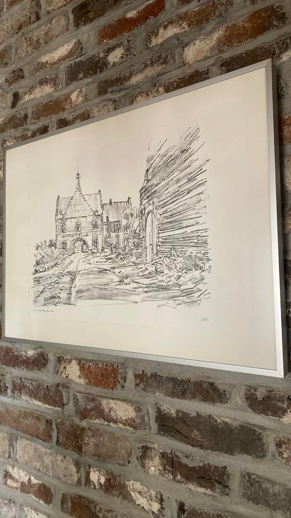 Pentekening Hasselt “Abdij Herkenrode-“gekaderd, Ophalen