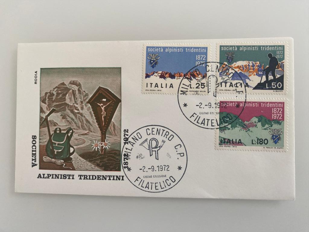 Timbre Enveloppe premier jour Italie Alpinisti Tridentini 72, Enlèvement ou Envoi, Affranchi