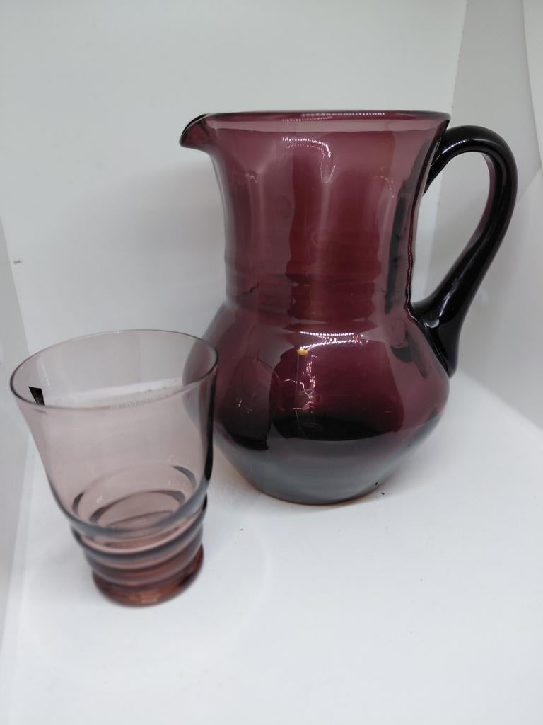 Vintage Amethyst set water kan en drinkglas, Ophalen of Verzenden