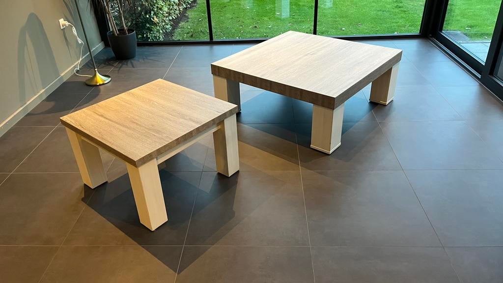 Salon en bijzetTafels wit , grijs blad, Huis en Inrichting, Tafels | Salontafels, Ophalen, Zo goed als nieuw, Minder dan 50 cm