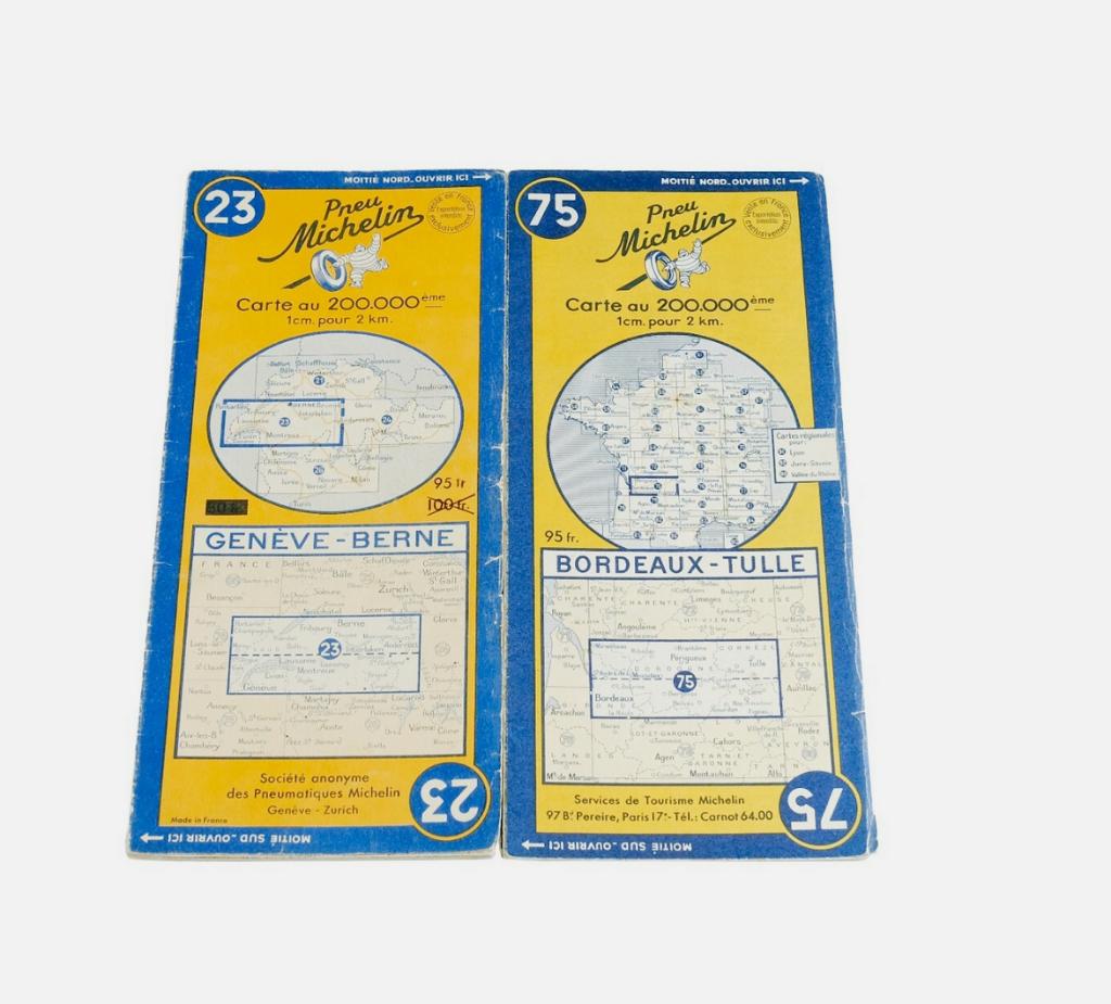 Lot de 2 cartes routières Michelin de 1952 (1/200 000), Boeken, Atlassen en Landkaarten, Ophalen of Verzenden