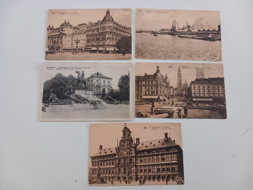 5 postkaarten Antwerpen Oorlog WOI 14-18 Stadhuis Dokken, Ophalen of Verzenden, Ongelopen, Antwerpen