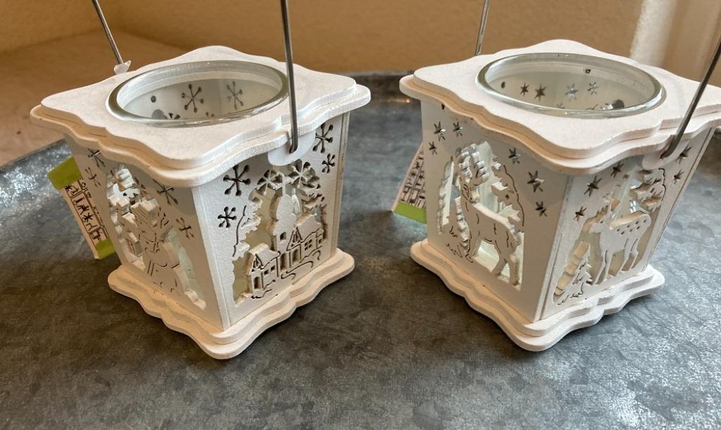 LANTAARN 8CM WIT THEMA KERST/ WINTER SNIJWERK nieuw, Wit, Nieuw, Ophalen of Verzenden, Hout