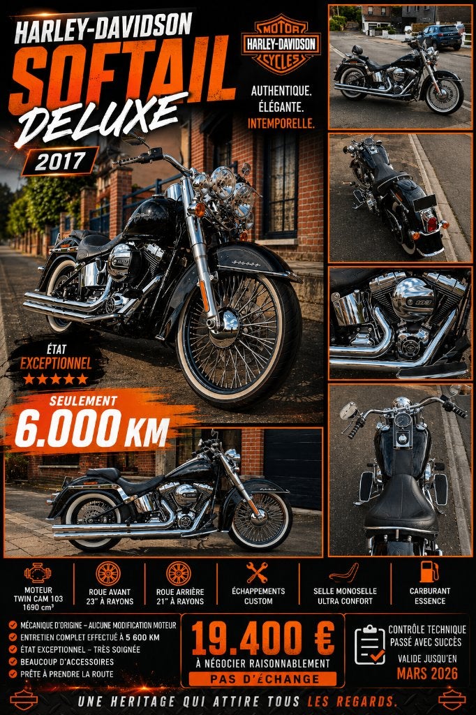 Harley-Davidson softail de luxe 6000 km.2017 Show Bike !, Occasion, Chopper, 2 cylindres, Particulier