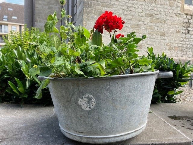 ANCIENNE VASQUE EN ZINC, HAUTEUR : 23 CM, DIAMÈTRE : 45 CM, Enlèvement ou Envoi