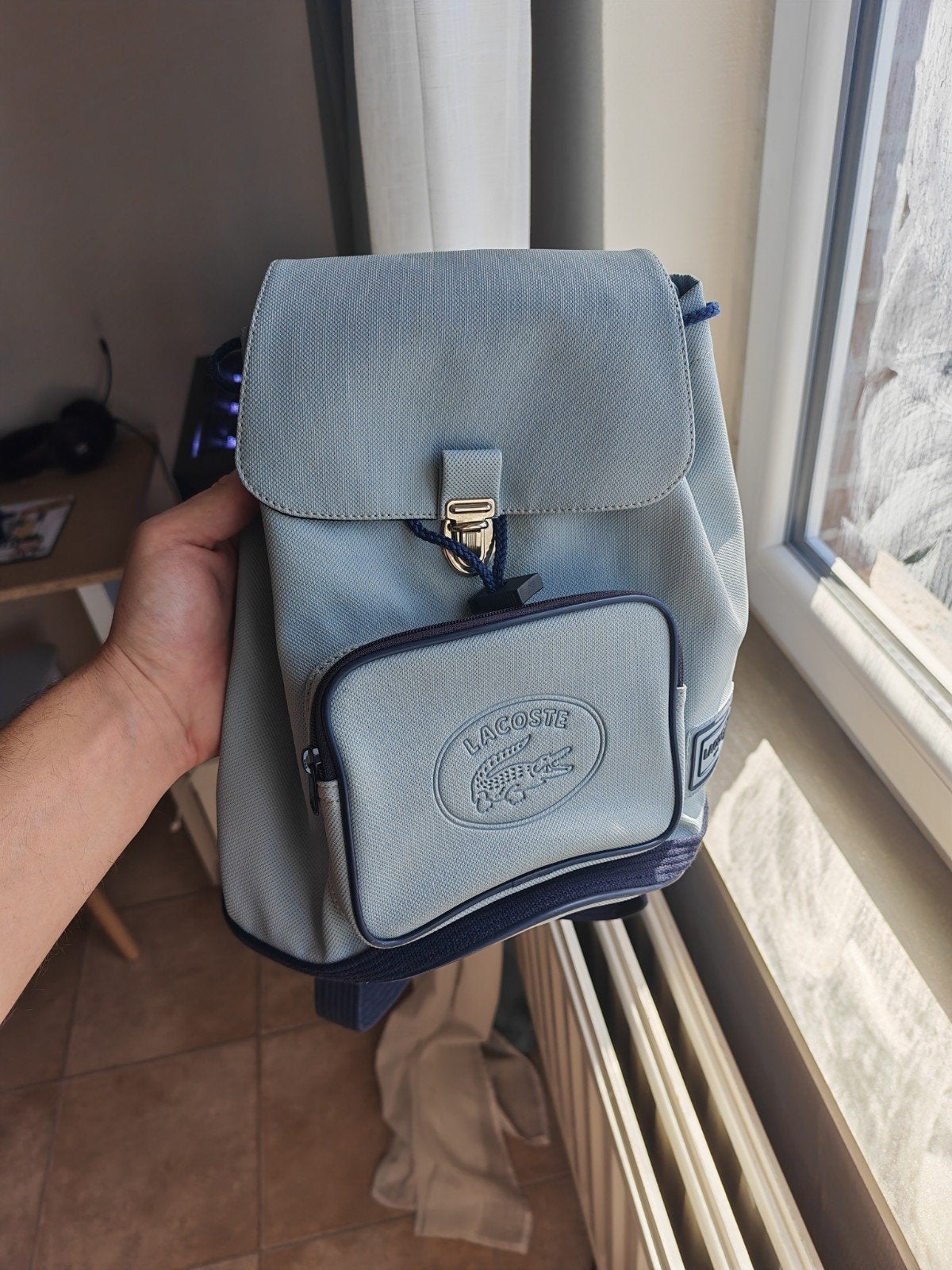 Lacoste Classic Vintage rugzak - Paris Edition grijsblauw, Ophalen, Zo goed als nieuw