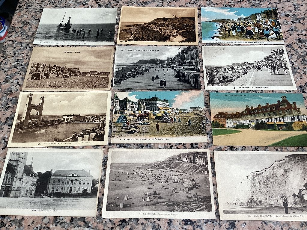 Lot de 12 cartes postales anciennes villages Côte Normande, Collections, Enlèvement ou Envoi, 1920 à 1940, Affranchie, France