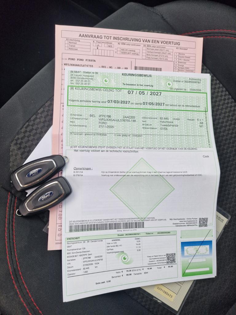 Ford Fiesta 1.0i ST-Line Sporty 11/2020 082.000 KM APPROUVÉE, Achat, Euro 6, Entreprise, Boîte manuelle