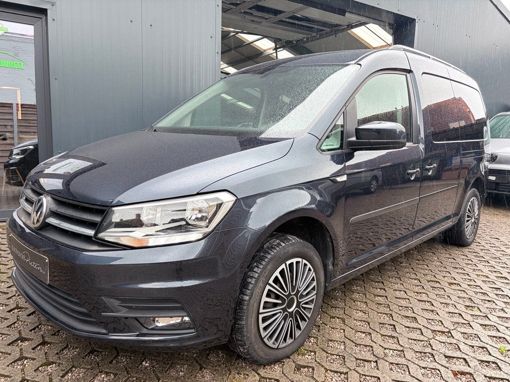 Volkswagen Caddy 7 zitplaatsen - CNG+benzine - Automaat, Auto's, Gebruikt, 4 cilinders, CNG (Aardgas), Blauw