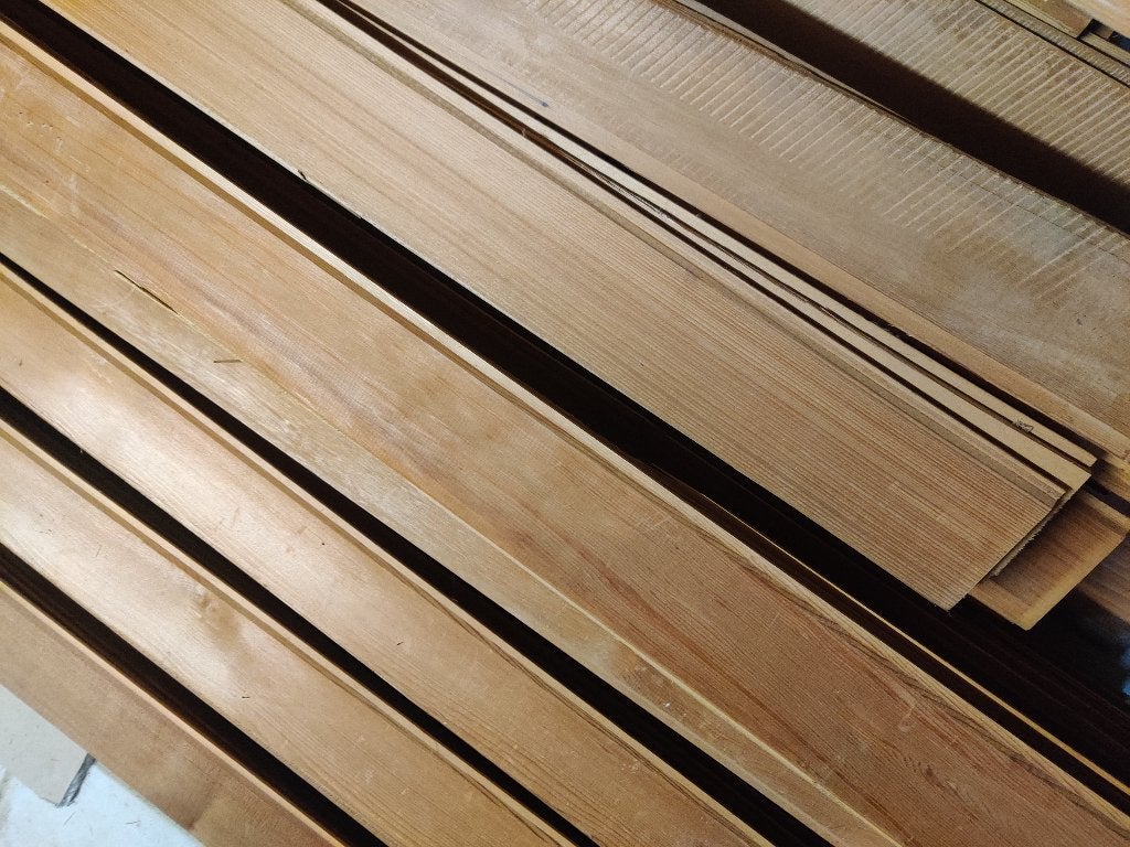 Cederhouten planken – tand & groef, Doe-het-zelf en Bouw, Ophalen, Gebruikt, Minder dan 25 mm, Plank