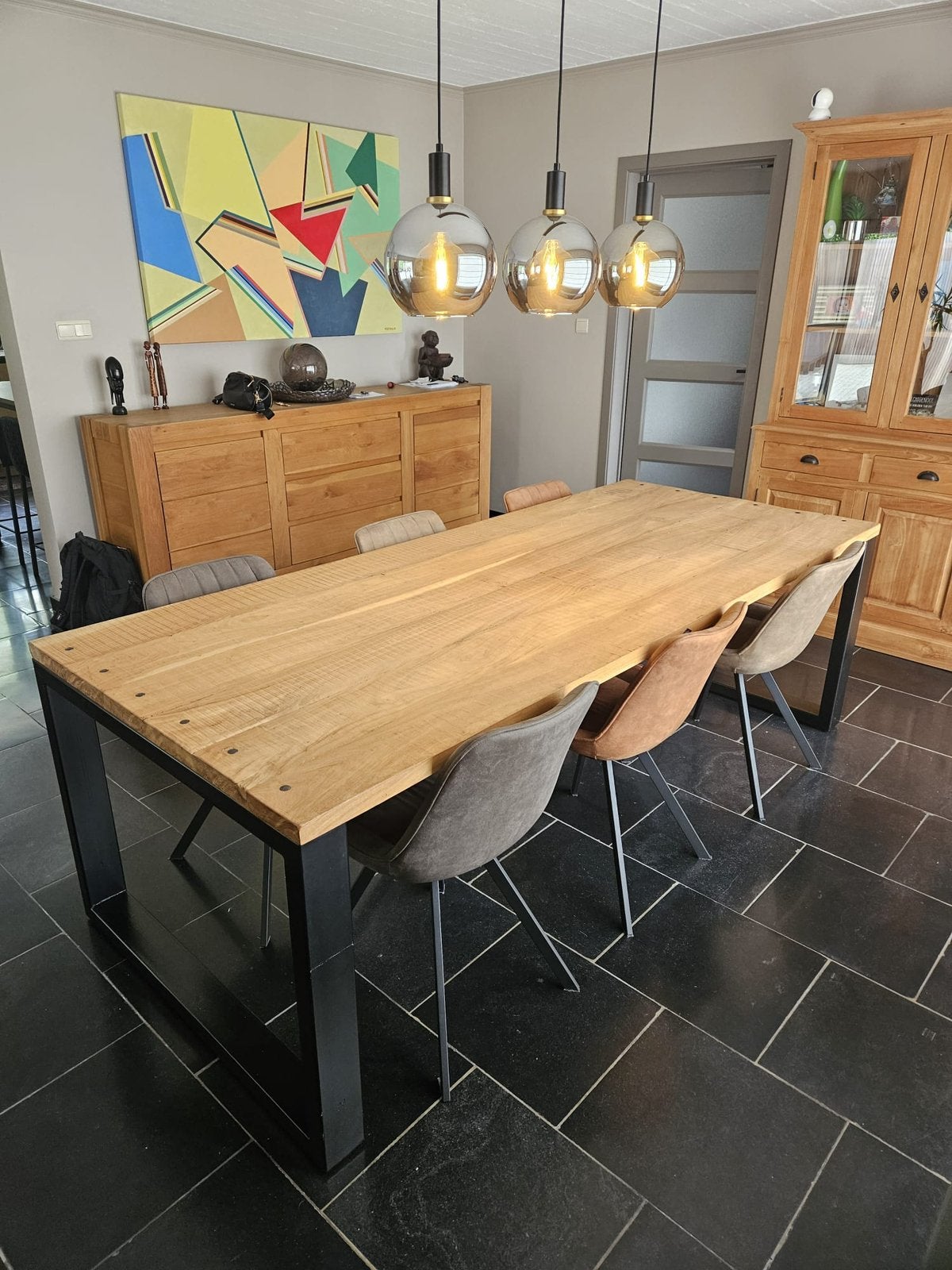 Eettafel + stoelen + salontafel, Huis en Inrichting, Tafels | Eettafels, Ophalen, Gebruikt, 200 cm of meer, 50 tot 100 cm