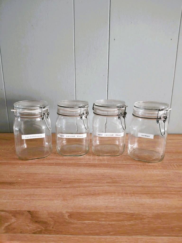 Set van 4 glazen voorraadpotten mooie staat., Ophalen of Verzenden, Glas