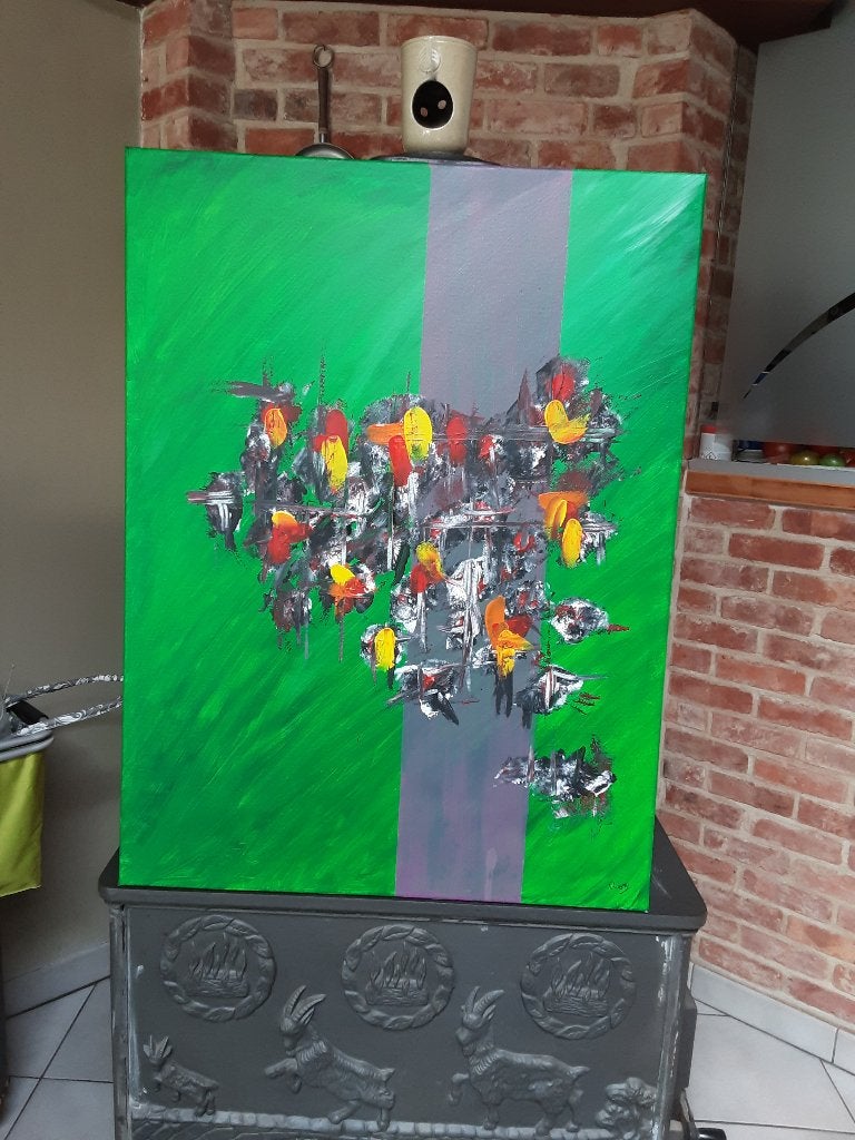 Modern abstract schilderij “Heart Of Glass”. (60x80 cm), Antiek en Kunst, Ophalen