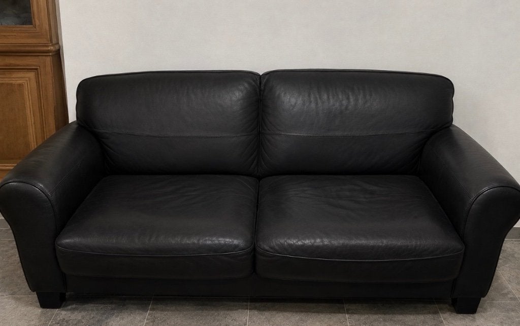 Zwarten leren ikea zetels, Ophalen, Gebruikt, 150 tot 200 cm, Driepersoons