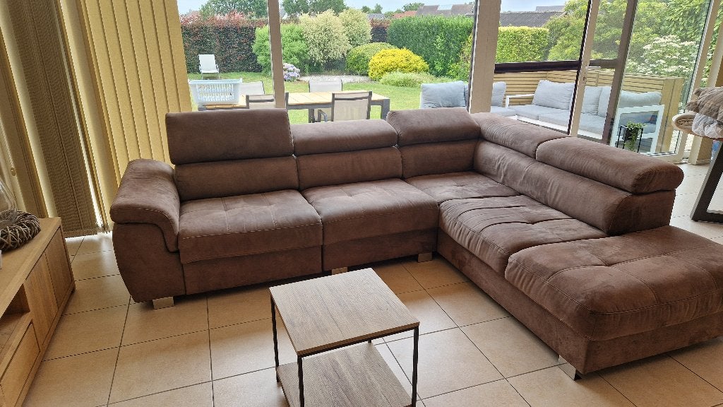 Te koop: bruine stoffen hoeksalon, Huis en Inrichting, Ophalen, Zo goed als nieuw, Stof