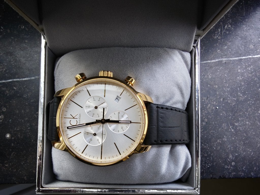 Prachtig gouden herenhorloge van Calvin Klein, Overige merken, Staal, Polshorloge, Ophalen of Verzenden