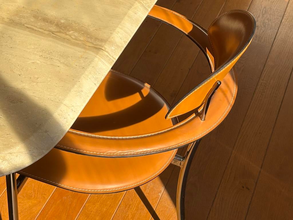 Set 6 stoelen vintage Italiaans design Arrben cognac leer, Huis en Inrichting, Stoelen, Ophalen, Gebruikt, Bruin, Vintage '80s