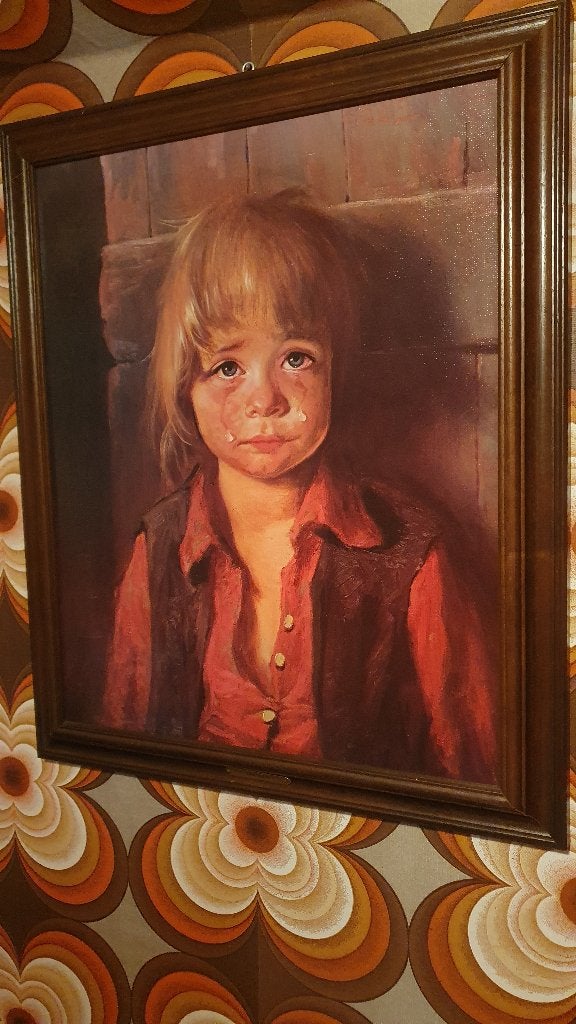 schilderij het huilend jongetje met lijst, Antiek en Kunst, Ophalen
